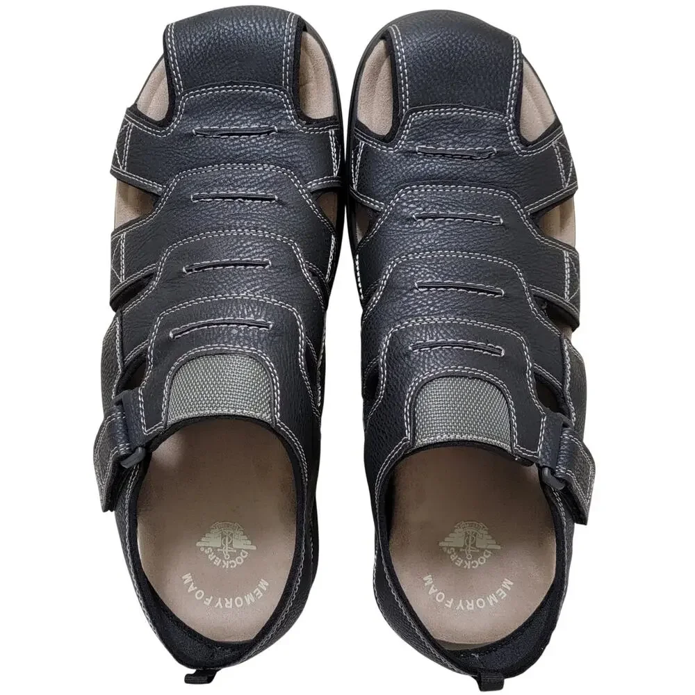 Dockers Men Searose Closed-Toe Fisherman Sandals Black Faux Leather Size US 9M